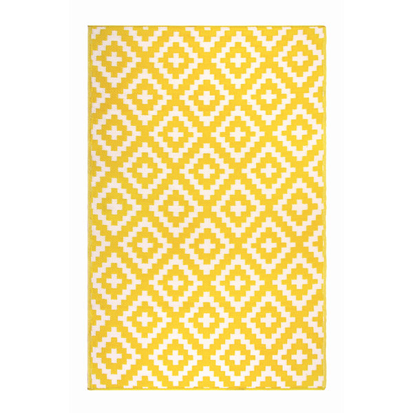 Union Rustic Outdoor Rug Recycled Plastic Straw Waterproof Patio Izna Yellow & White & Reviews